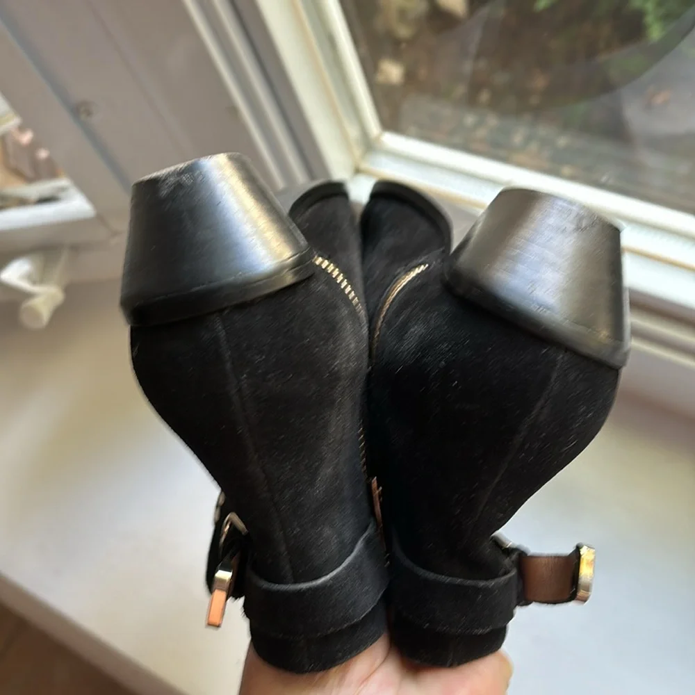 JOIE LADIES BLACK SUEDE ZIPPER BOOTIES-6.5